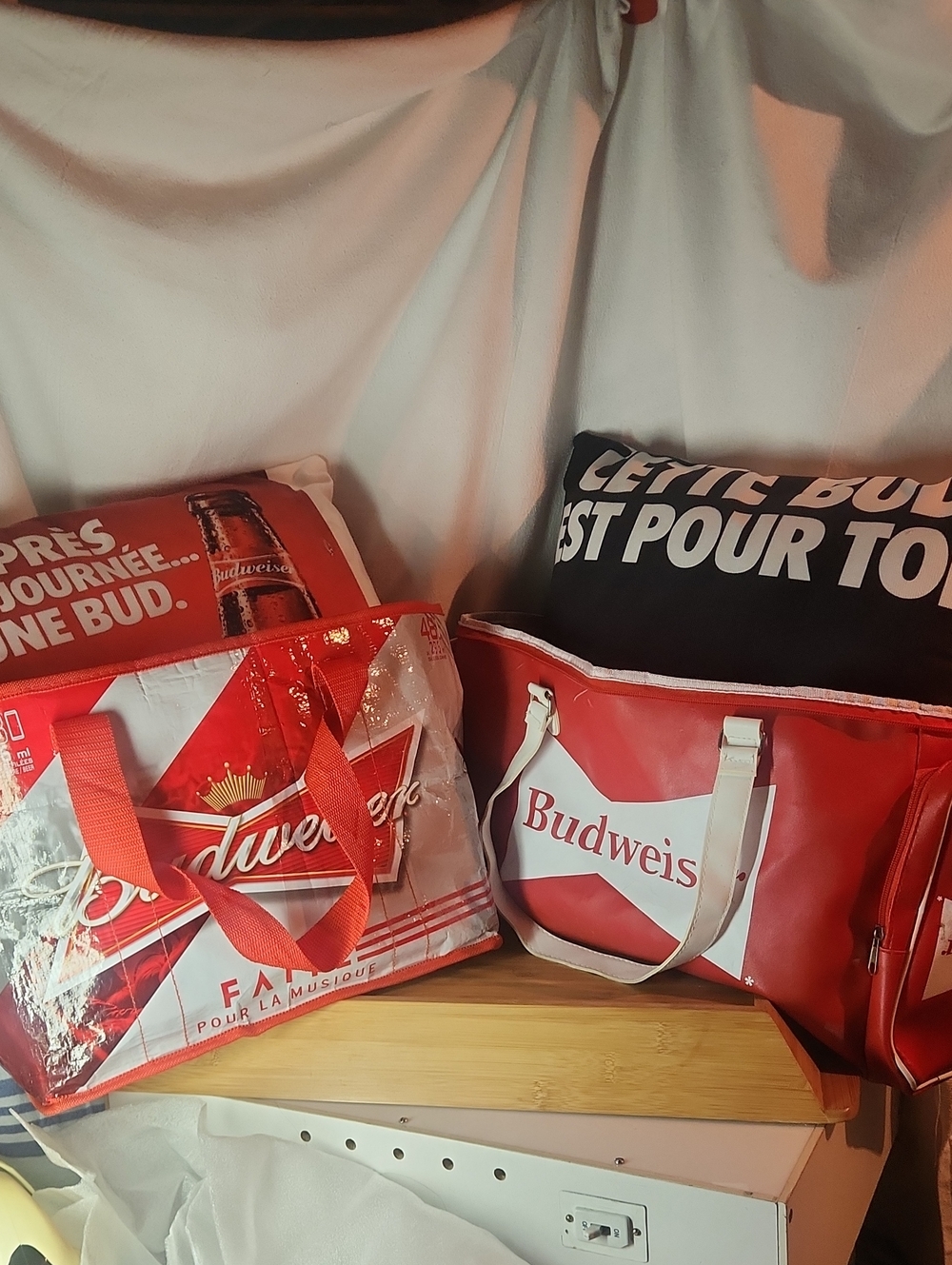 Budweiser Red and White Cooler Tote Bags - Pair